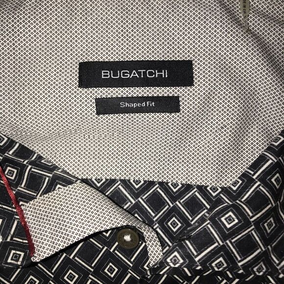Bugatchi Mens Geometric Design Shaped Fit Long Sleeve Button Mens Large Black‎ - Picture 3 of 6